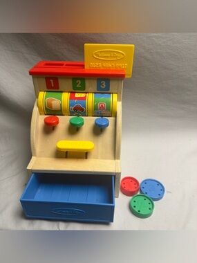 Melissa & Doug Wooden Play Cash Register in Red, Yellow, Blue, Green